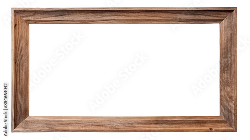 Empty brown wooden frame on transparent backgtound.
