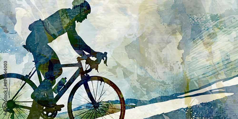 Fototapeta premium A determined cyclist pedaling furiously up a steep hill, sweat dripping from their brow as they focus on reaching the summit