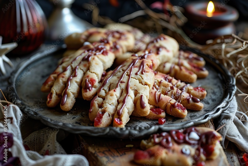 Zombie finger cookies with almond nails, Halloween menu, Spooky cafe dessert Zombie finger cookies with almond nails, Halloween menu, Spooky cafe dessert