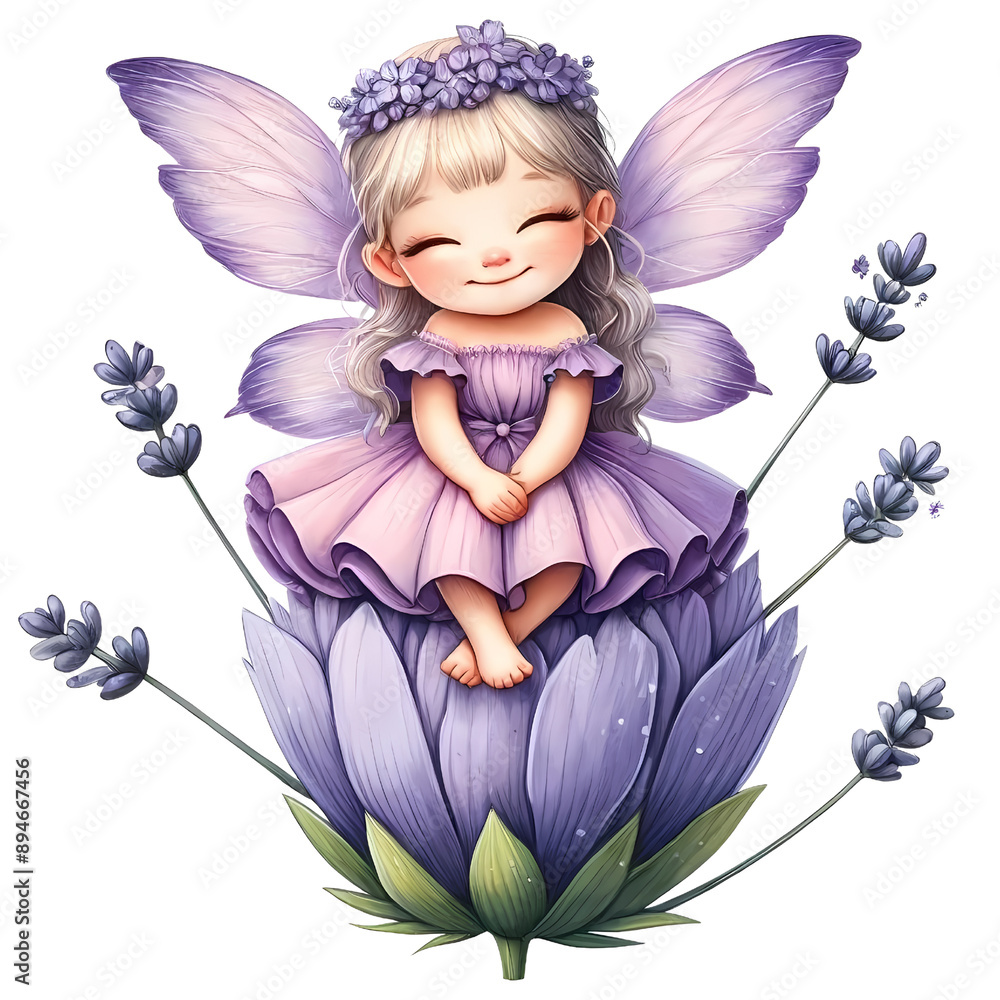 Fototapeta premium Cute Lavender Fairy with Flowers Clipart, Flower Fairy Illustration