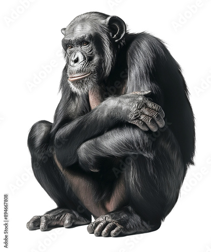 Young Chimpanzee sitting in front of transparent background photo