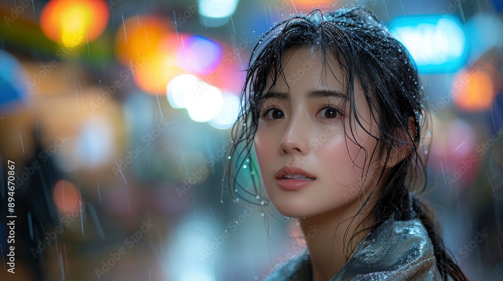 Portrait Of An Asian Woman At A Night Market, Looking Around Curiously Portrait Of An Asian Woman At A Night Market, Looking Around Curiously