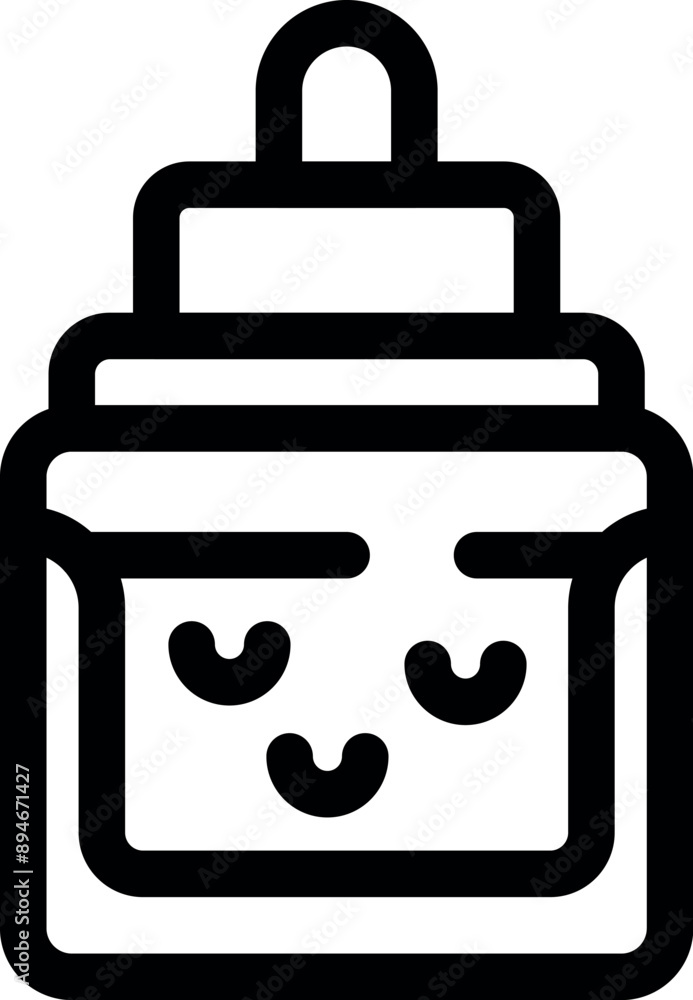 This minimalist icon depicts a jar, filled with cashew nuts and showing a cute smiling face This minimalist icon depicts a jar, filled with cashew nuts and showing a cute smiling face