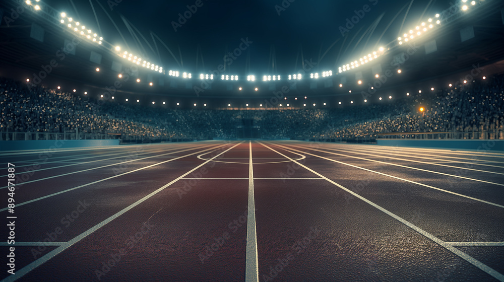 Track for light athletics in a big arena at night Track for light athletics in a big arena at night
