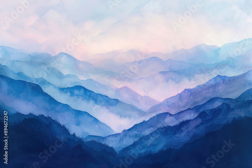 Soft pastel mountains enveloped in mist