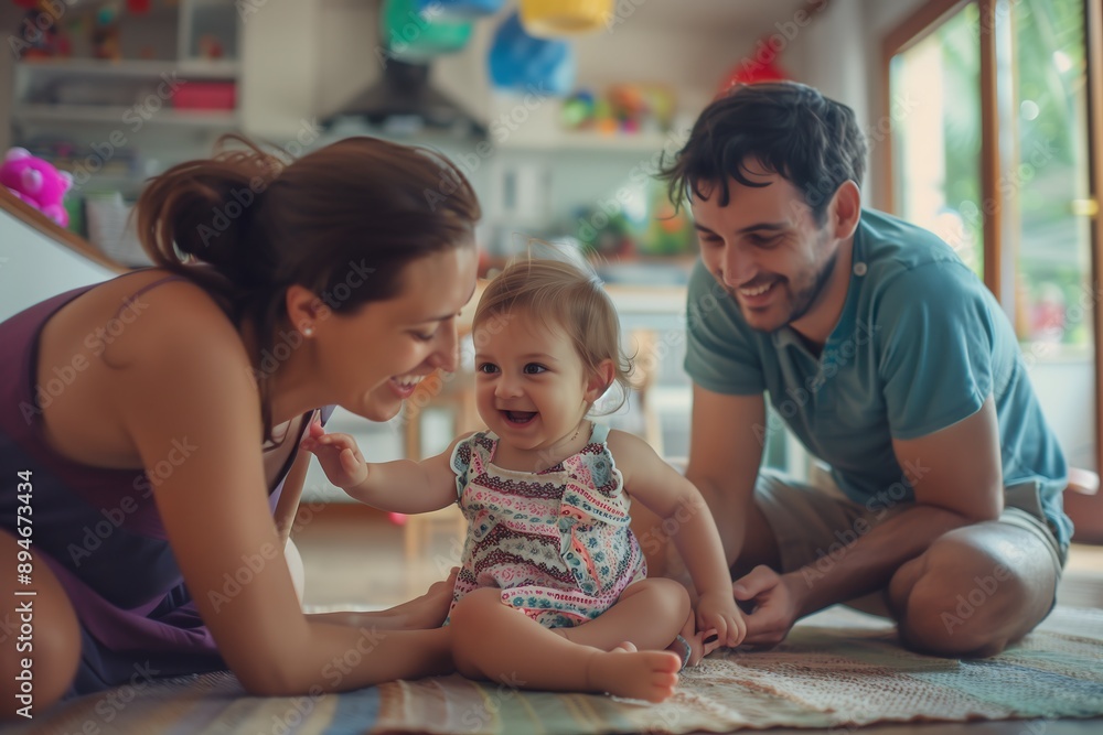 Happy parents, mum and dad next to their little daughter, concept of happy parenthood, families, a scene from the life of a family with a little child Happy parents, mum and dad next to their little daughter, concept of happy parenthood, families, a scene from the life of a family with a little child