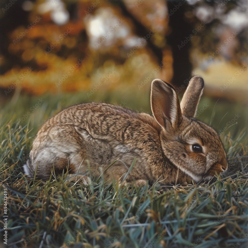 Fototapeta premium Portrait of a bunnys outside while laying during mid-day 