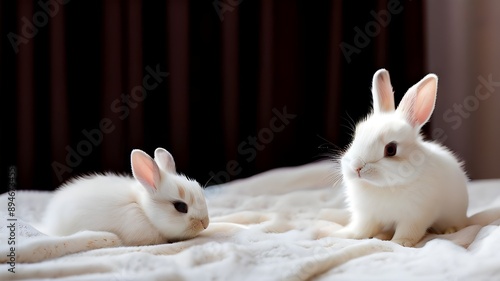 Cute small rabbit cubs, babyrabbit adorable bunny, pet fluffy animals image photo  photo