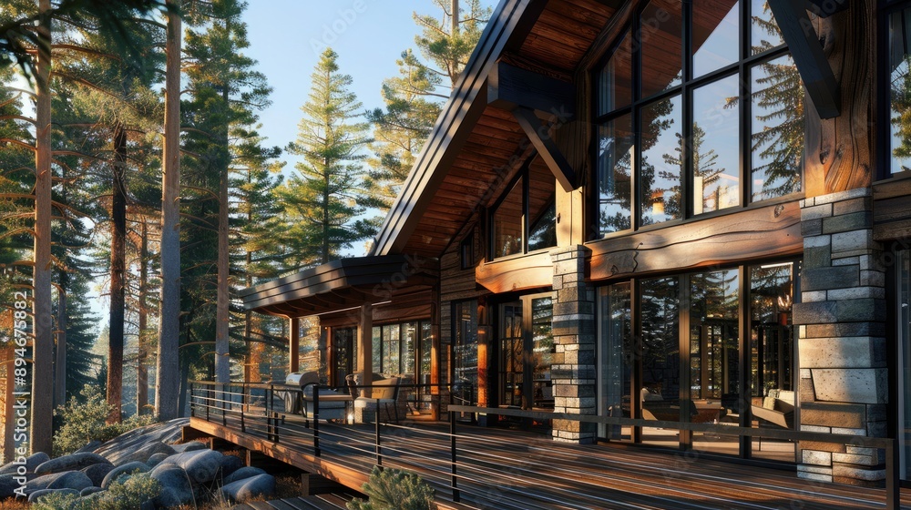 Fototapeta premium A luxury forest cabin with a modern design