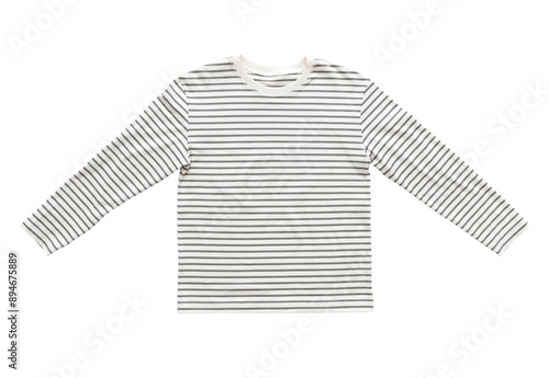 Striped sweatshirt on isolated background. Unisex long sleeve sweater, front views. With clipping path. Cut out object of fashion clothing for design, logo application, mockup photo