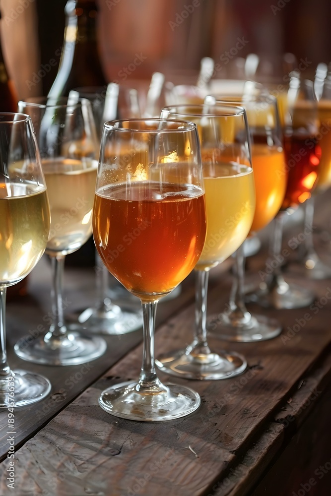 Close Up of Glasses of Beer on Wooden Table Close Up of Glasses of Beer on Wooden Table