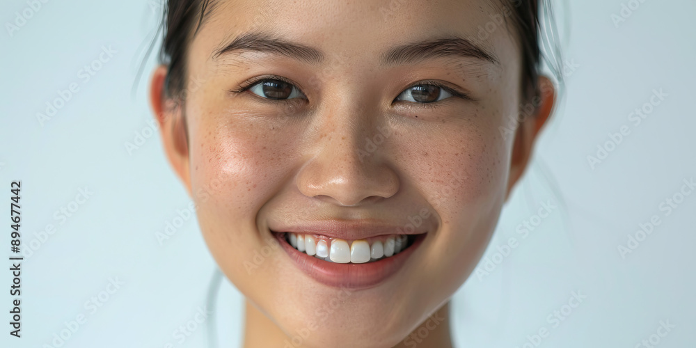 Young Asian woman smiling portrait white background Young Asian woman smiling portrait white background