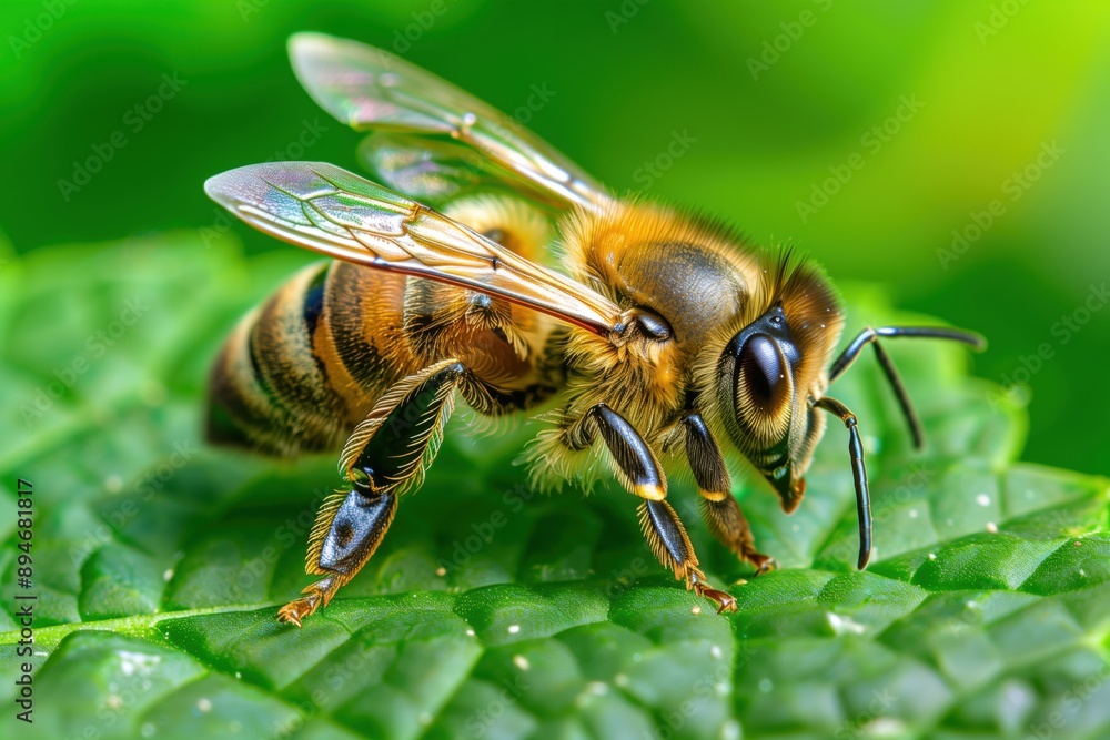 macro photography of honey bee on leaf macro photography of honey bee on leaf