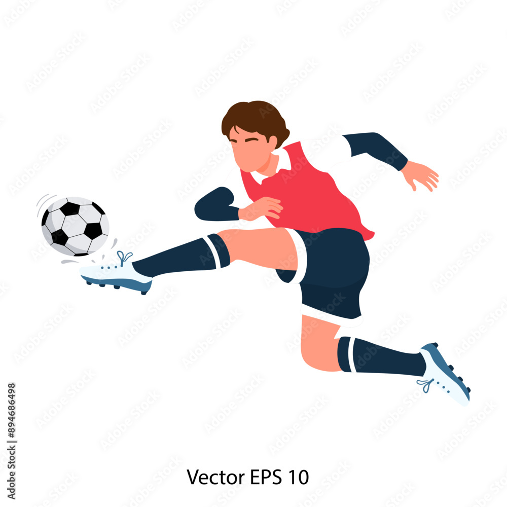 Football soccer player man in action of kicking a ball. Vector illustration isolated white background. Football soccer player man in action of kicking a ball. Vector illustration isolated white background.