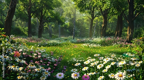 Wallpaper Mural Forest meadow with lots of beautiful flowers. Torontodigital.ca