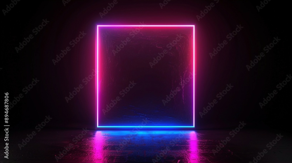 Glowing Neon Frame with Pink and Blue Lights on Dark Background. Generative AI Glowing Neon Frame with Pink and Blue Lights on Dark Background. Generative AI
