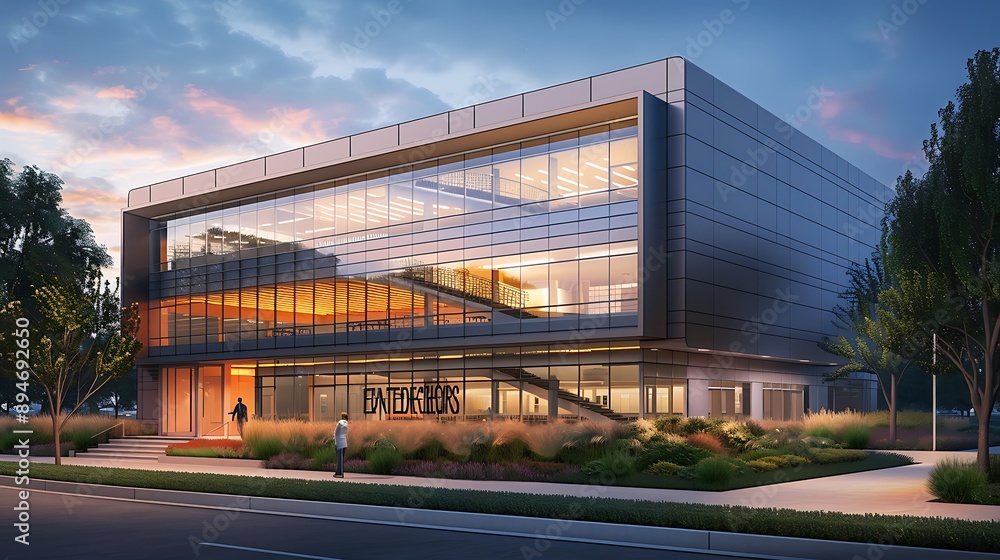 Exterior of a biotechnology lab with a distinctive logo Exterior of a biotechnology lab with a distinctive logo