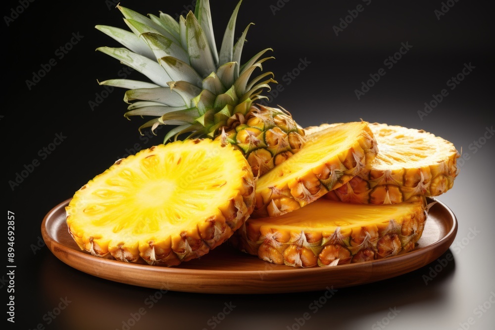 Pineapple slices isolated in the white background. mature pineapple., generative IA Pineapple slices isolated in the white background. mature pineapple., generative IA