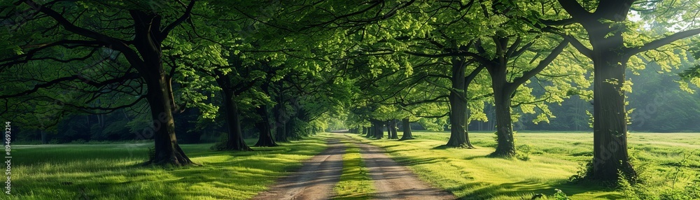 Tree-lined green country paths with dappled sunlight, rural trails, scenic walks Tree-lined green country paths with dappled sunlight, rural trails, scenic walks