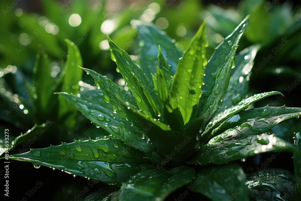 Tropical Pineapple Leaves Close Up, generative IA Tropical Pineapple Leaves Close Up, generative IA