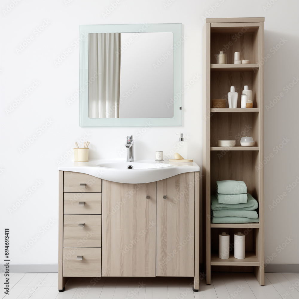 Modern Bathroom Vanity with Sink Mirror and Shelf Unit Modern Bathroom Vanity with Sink Mirror and Shelf Unit