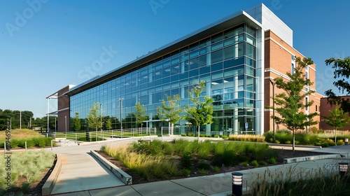 Exterior of a pharmaceutical research center with modern architecture
