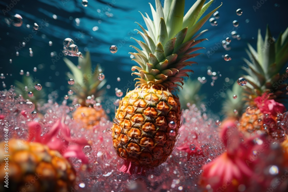 Dive into a vibrant and fun background adorned with colorful pineapples generate, generative IA Dive into a vibrant and fun background adorned with colorful pineapples generate, generative IA