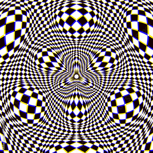 Eye-catching distorted checkered pattern. Psychedelic background design.