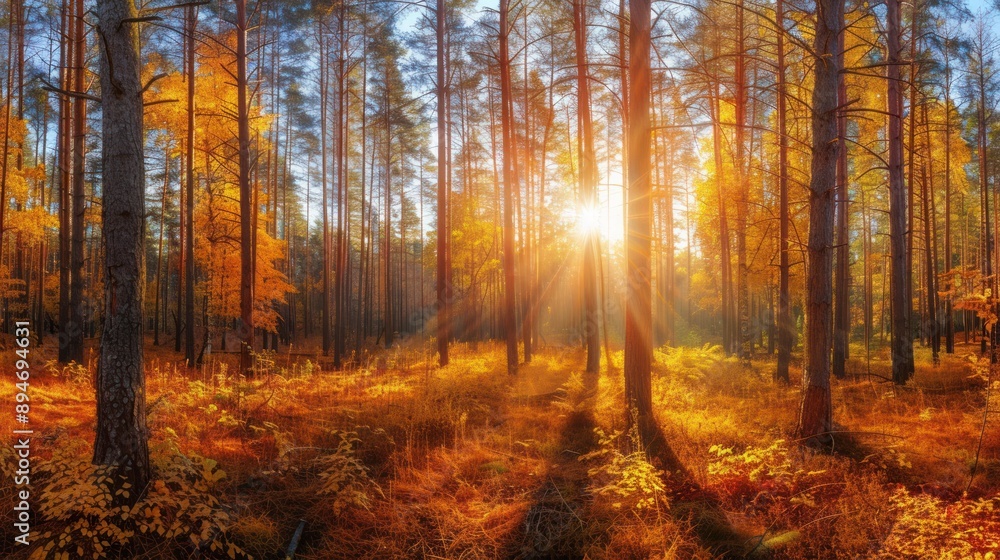 Fototapeta premium Golden Forest Sunset