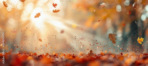 Autumn Leaves Falling In Sunlight