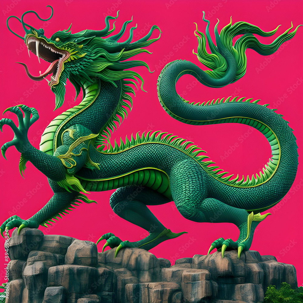 Majestic Green Dragon on Pink Majestic Green Dragon on Pink