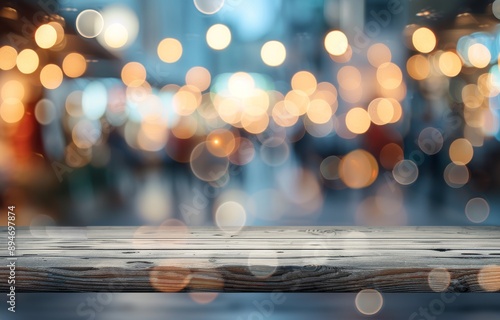 Nighttime City Lights With Wooden Table