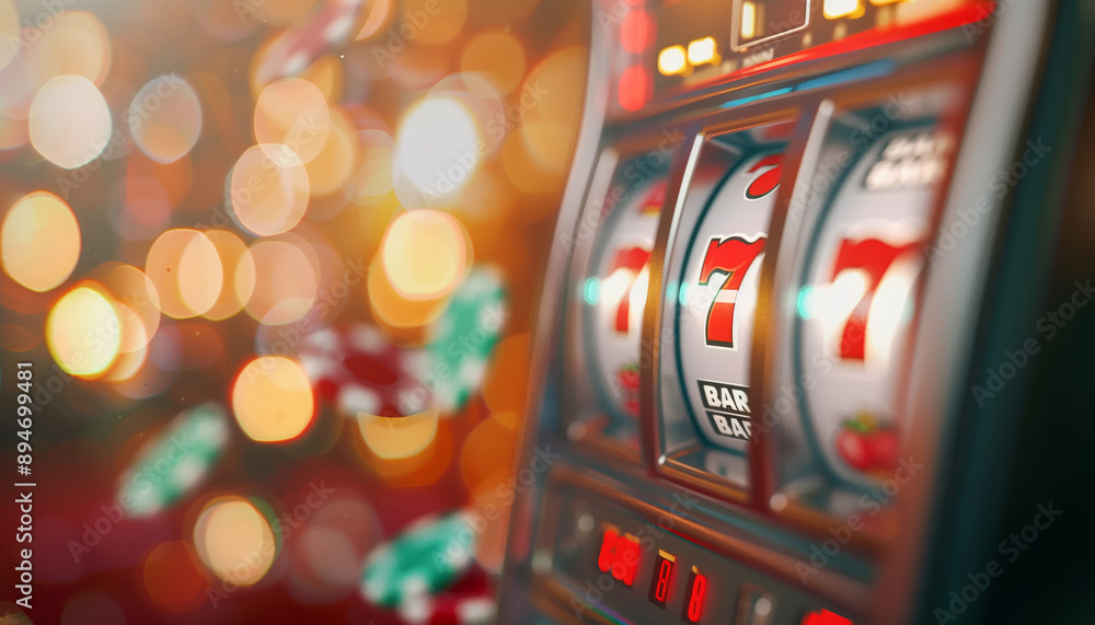 Close-up of a classic slot machine with colorful symbols and vibrant lights, representing excitement and thrill in a casino setting. Close-up of a classic slot machine with colorful symbols and vibrant lights, representing excitement and thrill in a casino setting.