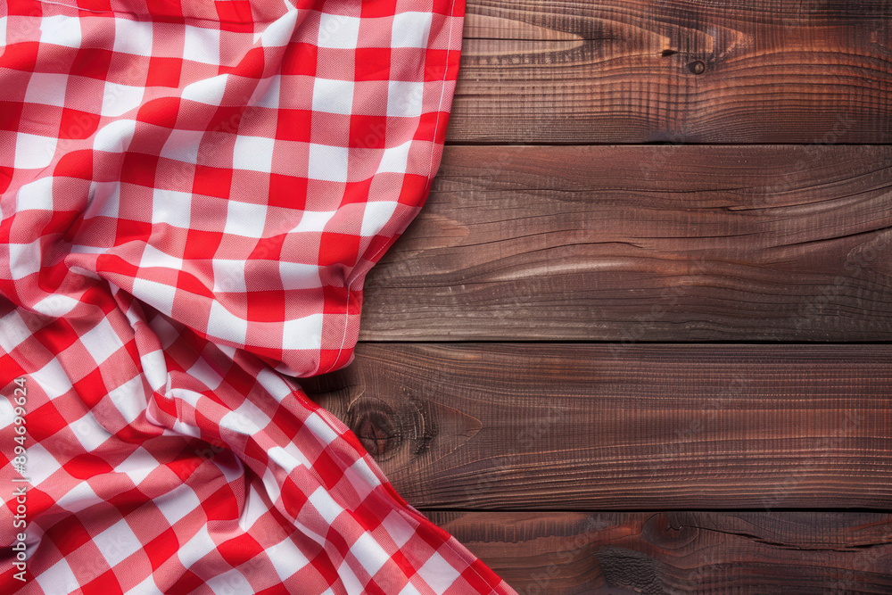 Red and white checkered tablecloth on a rustic wooden table, perfect for picnic or dining settings, emphasizing a cozy and inviting atmosphere. Red and white checkered tablecloth on a rustic wooden table, perfect for picnic or dining settings, emphasizing a cozy and inviting atmosphere.