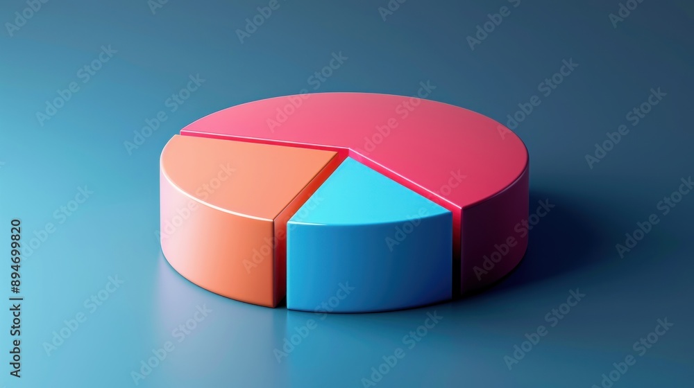 Obraz premium A modern 3D illustration of a pie chart icon, symbolizing data and analytics. The design is clean and effective, with smooth gradients and shadows that create depth and dimension. The minimalistic