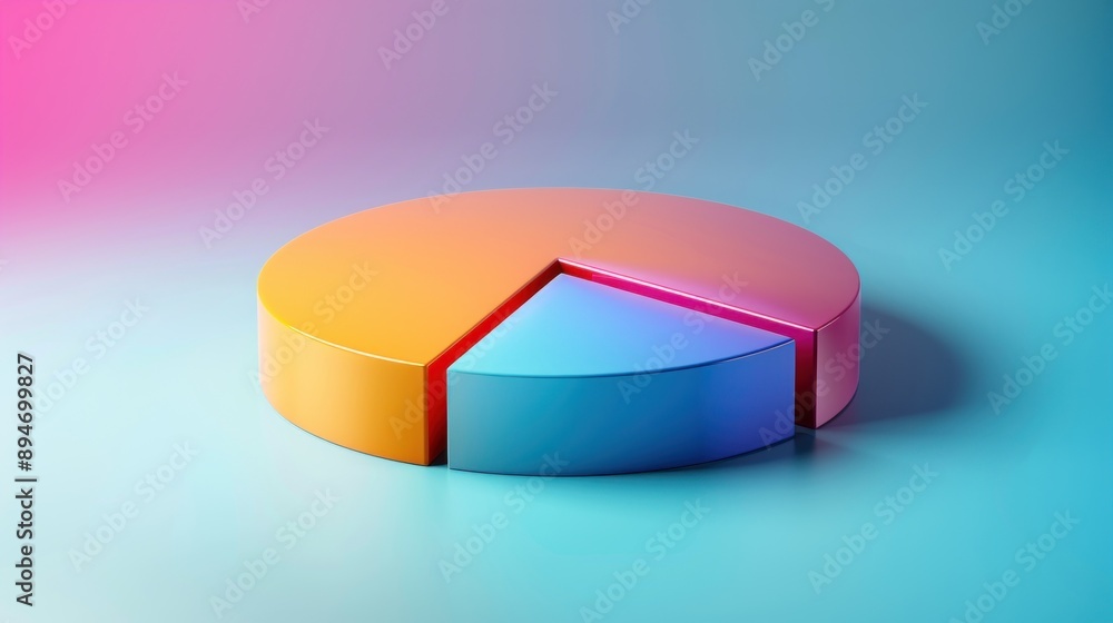 Fototapeta premium A modern 3D illustration of a pie chart icon, symbolizing data and analytics. The design is clean and effective, with smooth gradients and shadows that create depth and dimension. The minimalistic