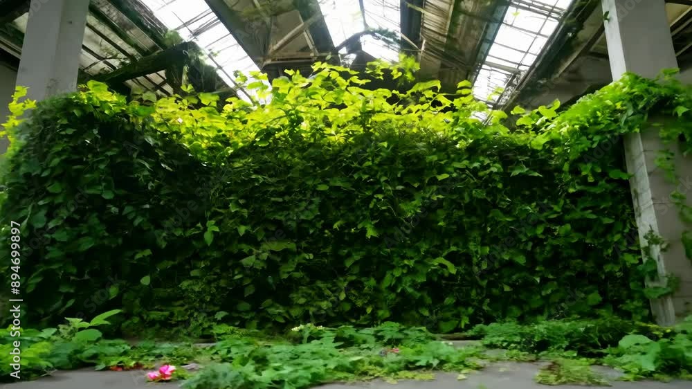 Abandoned Warehouse Overrun with Lush Greenery Abandoned Warehouse Overrun with Lush Greenery