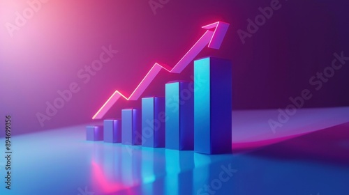 A sleek 3D illustration design of a business icon on a minimalistic background. The icon represents a growth chart with upward arrows and bars, signifying progress and success. The smooth gradients Free Download A sleek 3D illustration design of a business icon on a minimalistic background. The icon represents a growth chart with upward arrows and bars, signifying progress and success. The smooth gradients - GFXLoad