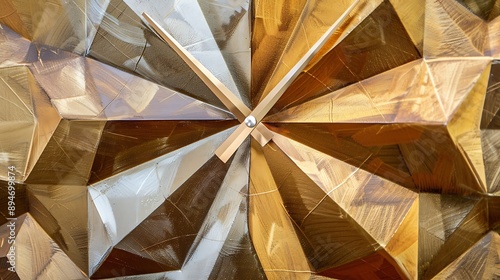 Contemporary wall clock with geometric pattern and metallic finish