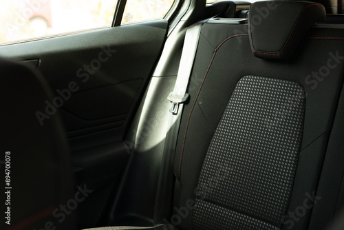 Wallpaper Mural The backseat of a car with a black leather seat and a gray seatbelt Torontodigital.ca