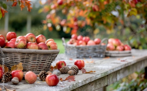Autumn Apples on a Wooden Table