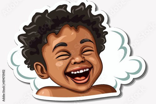 Contagious Giggles: Adorable cartoon of a young boy with infectious laughter, perfect for designs promoting joy, childhood, and happiness. 