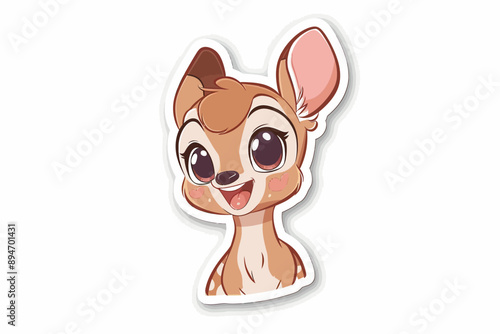 Bambi's Innocent Gaze: Adorable fawn with wide eyes and a sweet smile, perfect for designs aimed at children or evoking a sense of innocence and joy. 