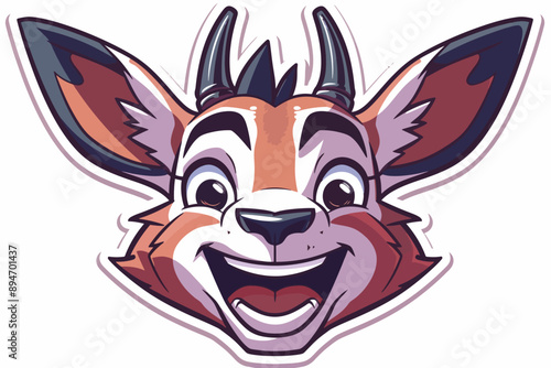 Whimsical Springbok Delight: A cartoon springbok beams with joy, its vibrant colors and playful expression radiating happiness.  