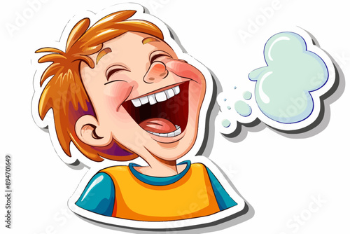 Contagious Laughter: Cartoon boy erupts in joyful laughter, a green speech bubble capturing the infectious sound.