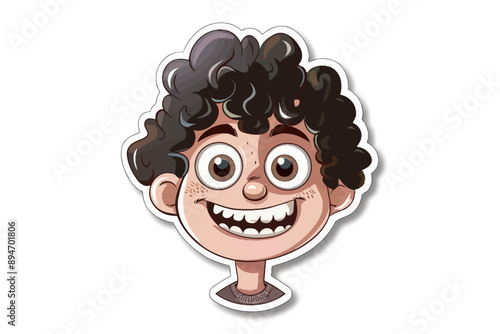 Smiling Cartoon Boy:  Cute cartoon boy with curly brown hair and a wide, toothy grin.  His joyful expression is sure to brighten any day. 