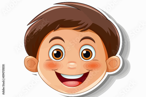 Smiling Boy Cartoon Illustration: A cheerful cartoon illustration of a boy's face, with big brown eyes and a wide, toothy grin, radiating joy and positivity. Perfect for children's books, websites, an