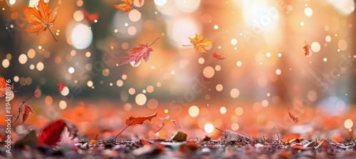 Autumn Leaves Falling In Sunlight