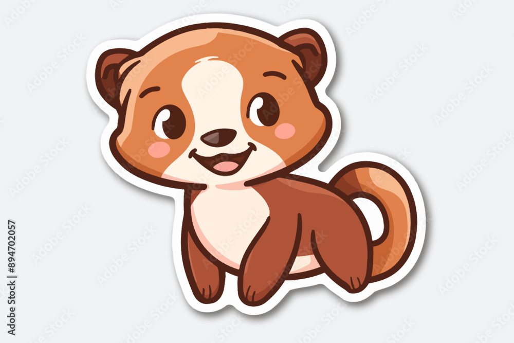 Obraz premium Playful Binturong Buddy: Adorable cartoon binturong with a cheerful grin, perfect for stickers, children's illustrations, and animal lovers. 