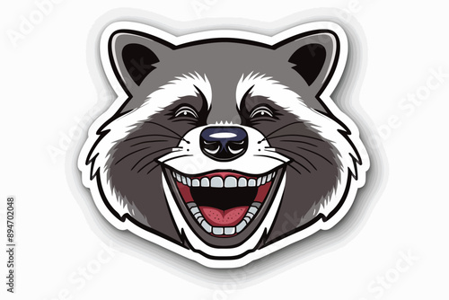 Raccoon Laugh: A close-up, cartoon-style illustration of a mischievous raccoon, its mouth wide open in a gleeful, toothy grin. This image evokes a sense of playful joy and infectious laughter, perfect